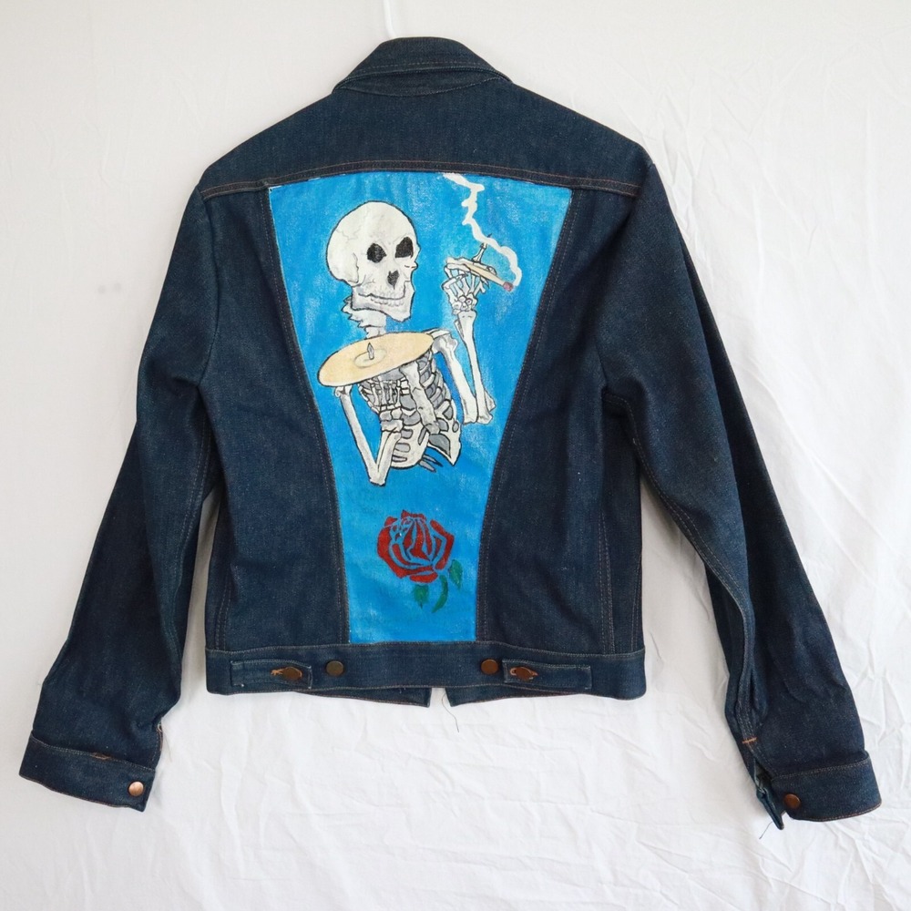 Vtg Wrangler Jean Jacket Mens 36 126MJ No-Fault Denim Grateful Dead Skull USA - Picture 1 of 9